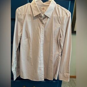 JCREW Women’s Dress Shirt White Black and Pink pinstriped button down Size Small